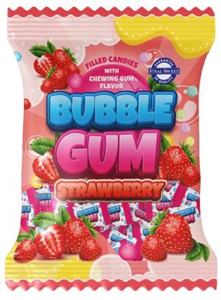 BUBBLE GUM STRAWBERRY 65g žuvačkové cukríky (jahoda)